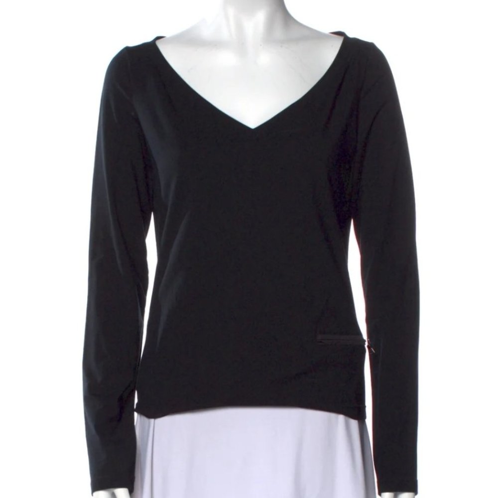 Prada long sleeve v-neck top shirt w/logo sz M-L